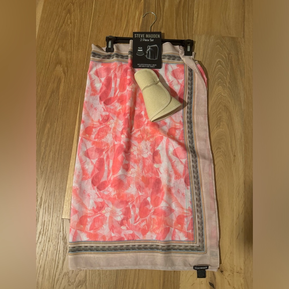 Steve Madden 2 piece summer set including visor and multi-use pareo wrap.